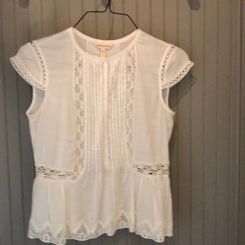 Rebecca Taylor white cotton/lace top size 4